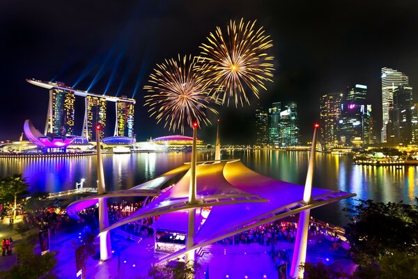 Fireworks over Singapore at night