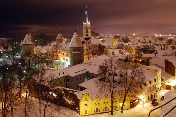 Winter city of Tallinn at night