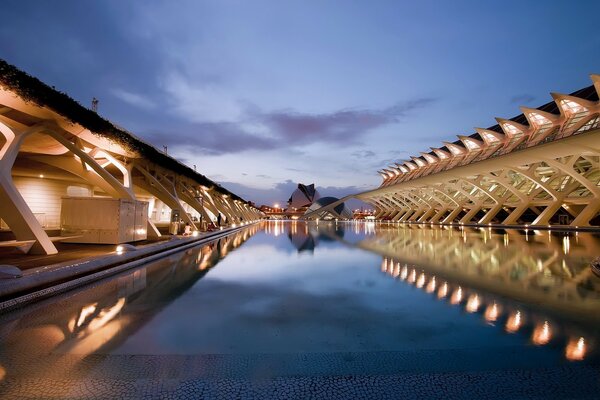 Beautiful lights on the bridge in Valencia