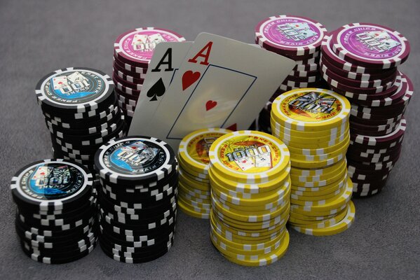 Cards with chips on the poker table