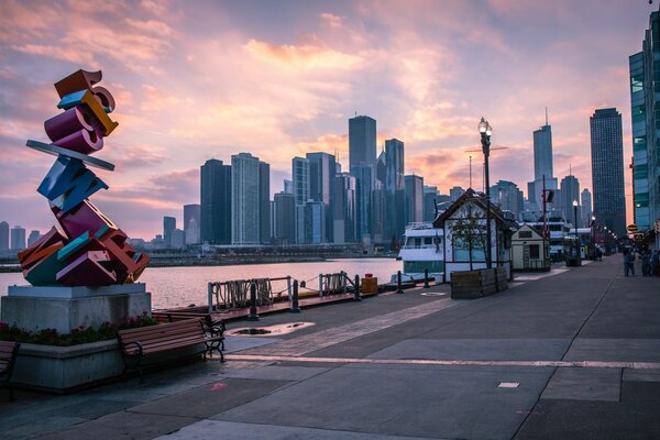 Am frühen Morgen in Chicago. Blick von der Promenade