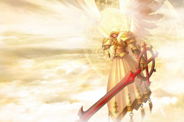 Angel with a red sword in the sky