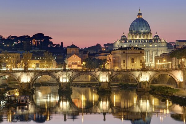 Italy at night in the reflection of water