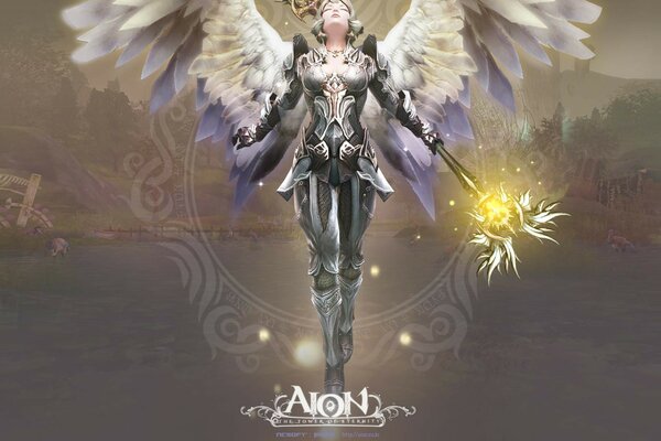 Fille Aion avec des ailes et des armes à la main