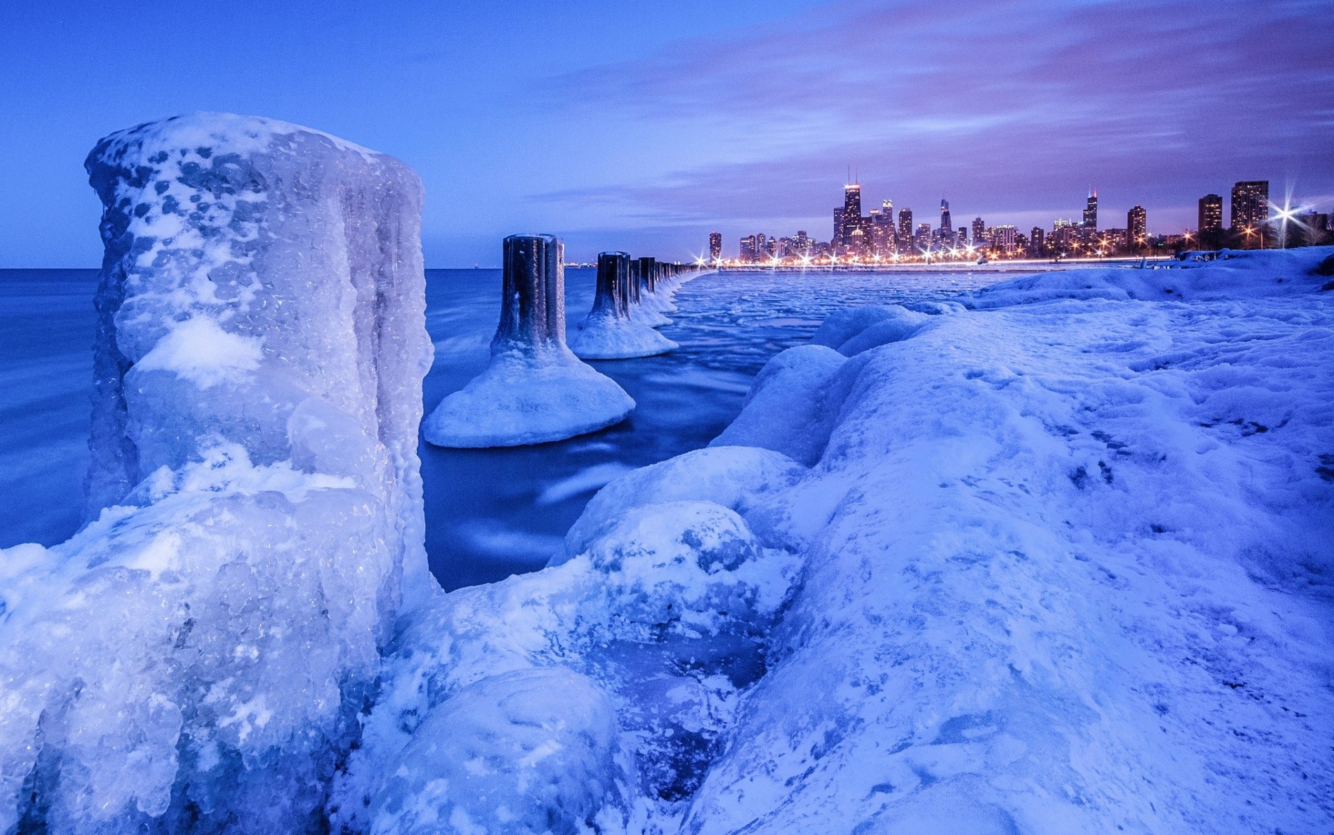 lichter chicago nacht eis schnee winter