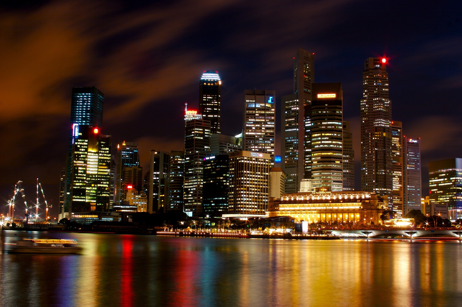 noche árboles singapur ciudad casas