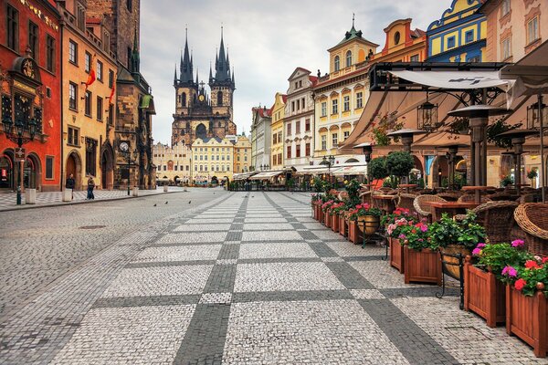 The deserted square of Prague. Czech Palace