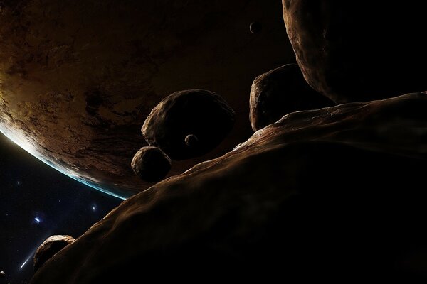Вид на планету с поверхности астероида