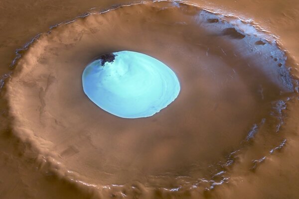 Ice lake in a crater on Mars