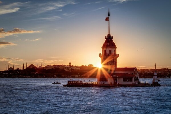 Maiden Tower in the sea of Turkey