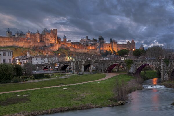 Majestic castle in the midst of bad weather