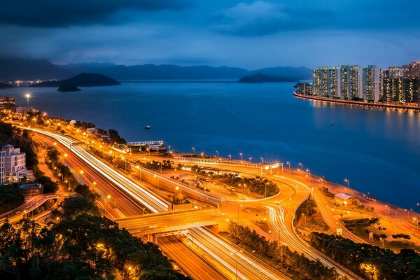 Hong Kong Cina porto città di notte