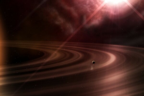 Wschód słońca na planecie Saturn