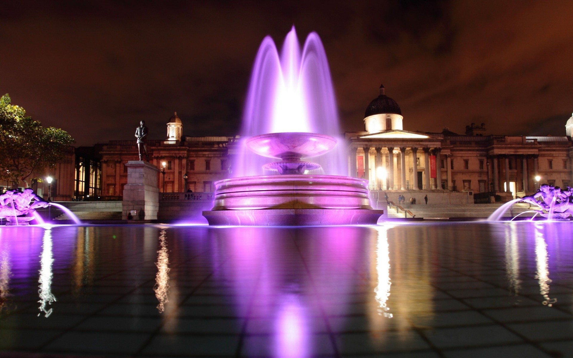 фонтан ночь фиолетовый прекрасный город