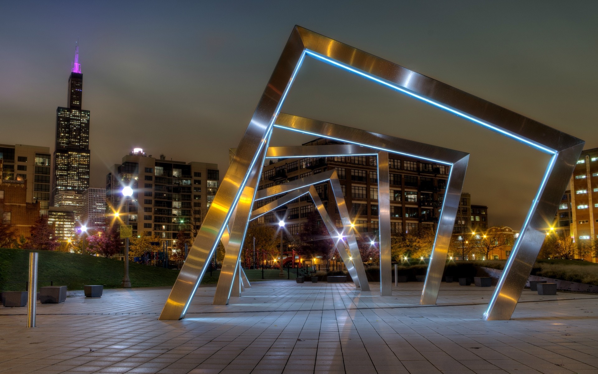 lights chicago night united states illinois park