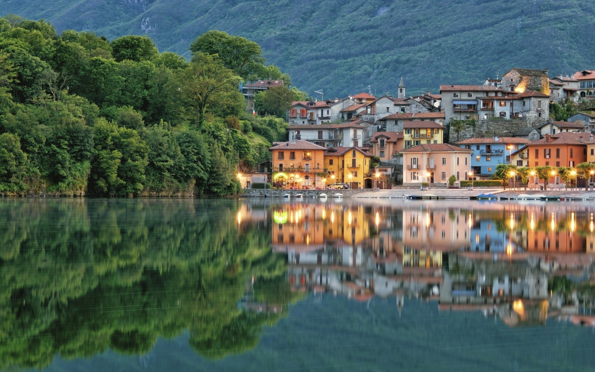 италия пьемонт отражение озеро здание набережная мергоццо