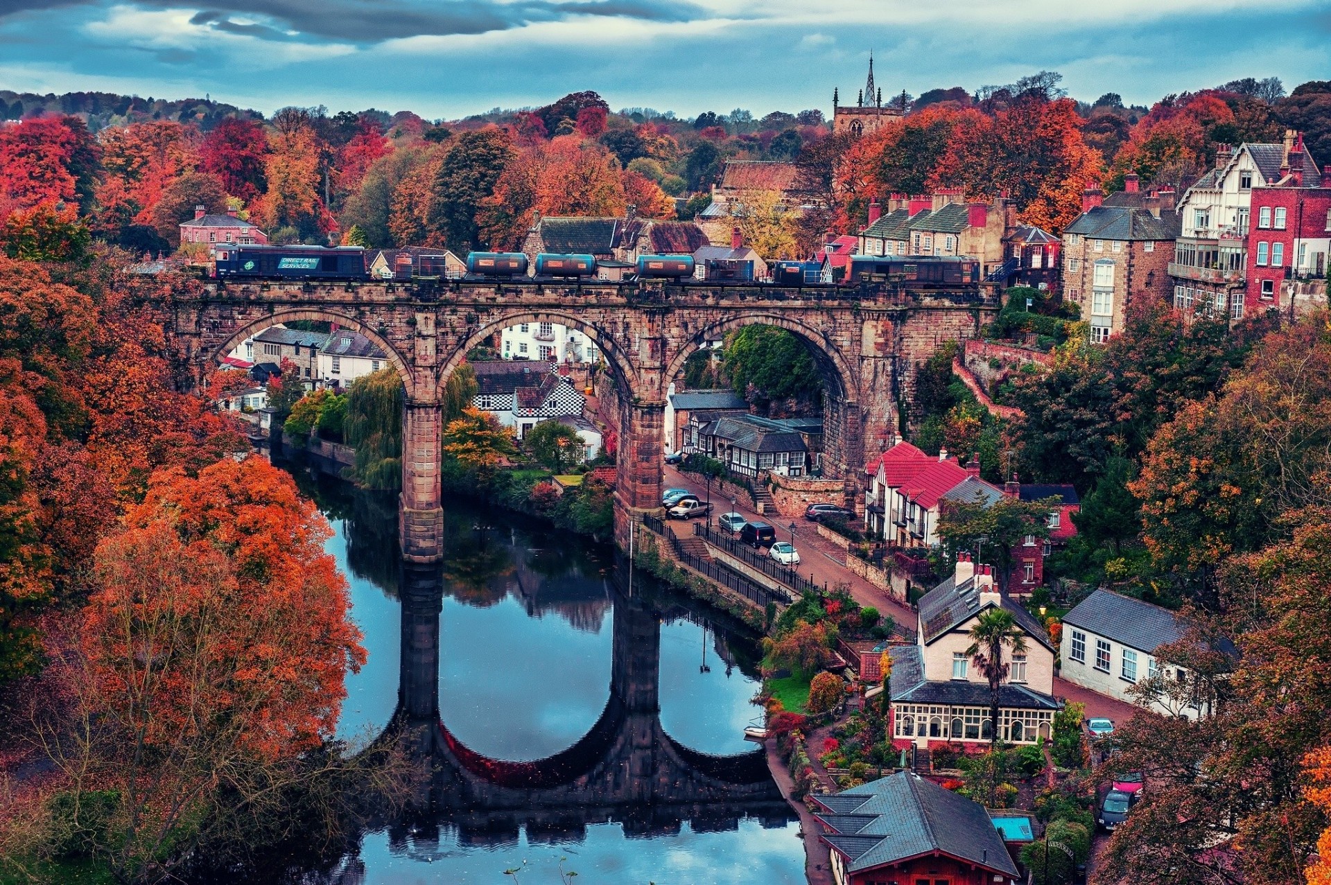 reflexion england brücke herbst zug