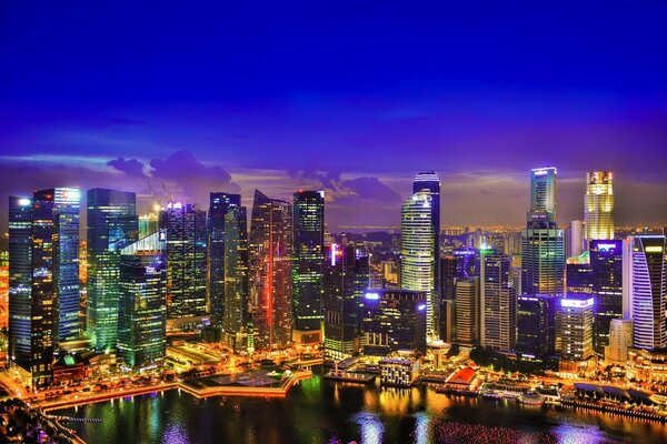 Skyscrapers in Singapore at night