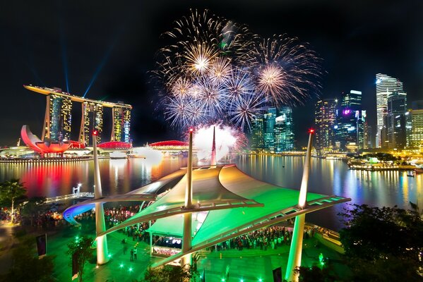 Fuegos artificiales en la noche de Singapur