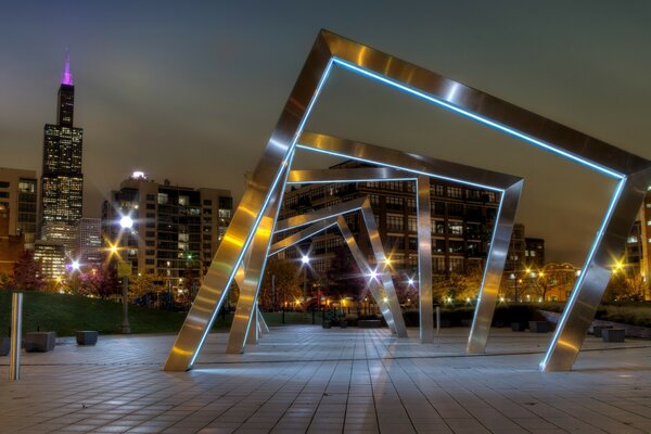 Night view of the park in Chicago