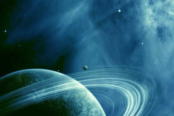 Planeta z pierścieniami w kosmosie z gwiazdami
