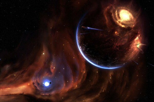 Explosion d une planète dans l espace; étoiles dans l espace