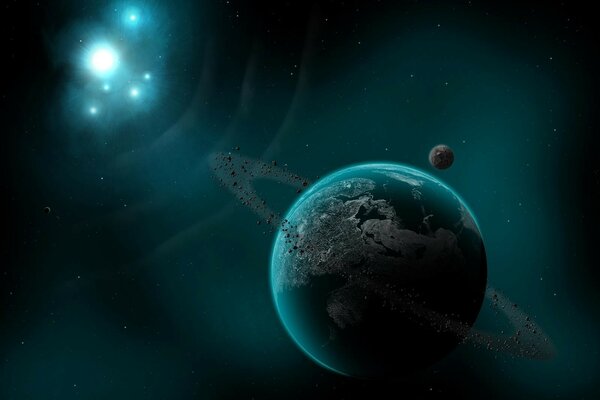 Beautiful space with different planets, stars and asteroids