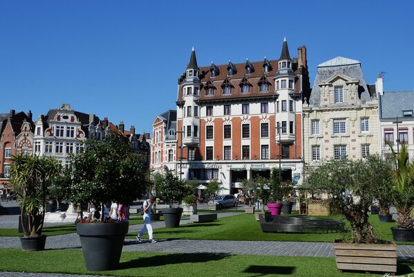 Garden on the background of French architecture