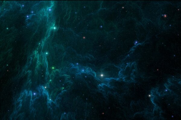 Emerald thick clouds surrounded by glowing stars