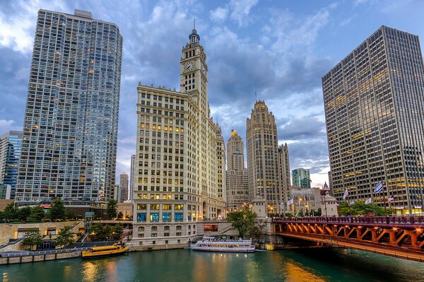 Skyscrapers near the waterfront in Chicago Illinois