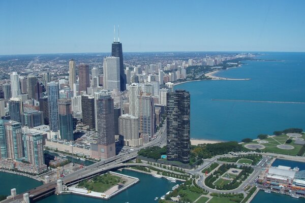 Skyscrapers of Chicago, the coast, summer