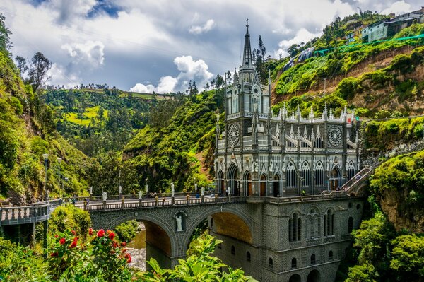 Castle in the mountains among the greenery in Colombia