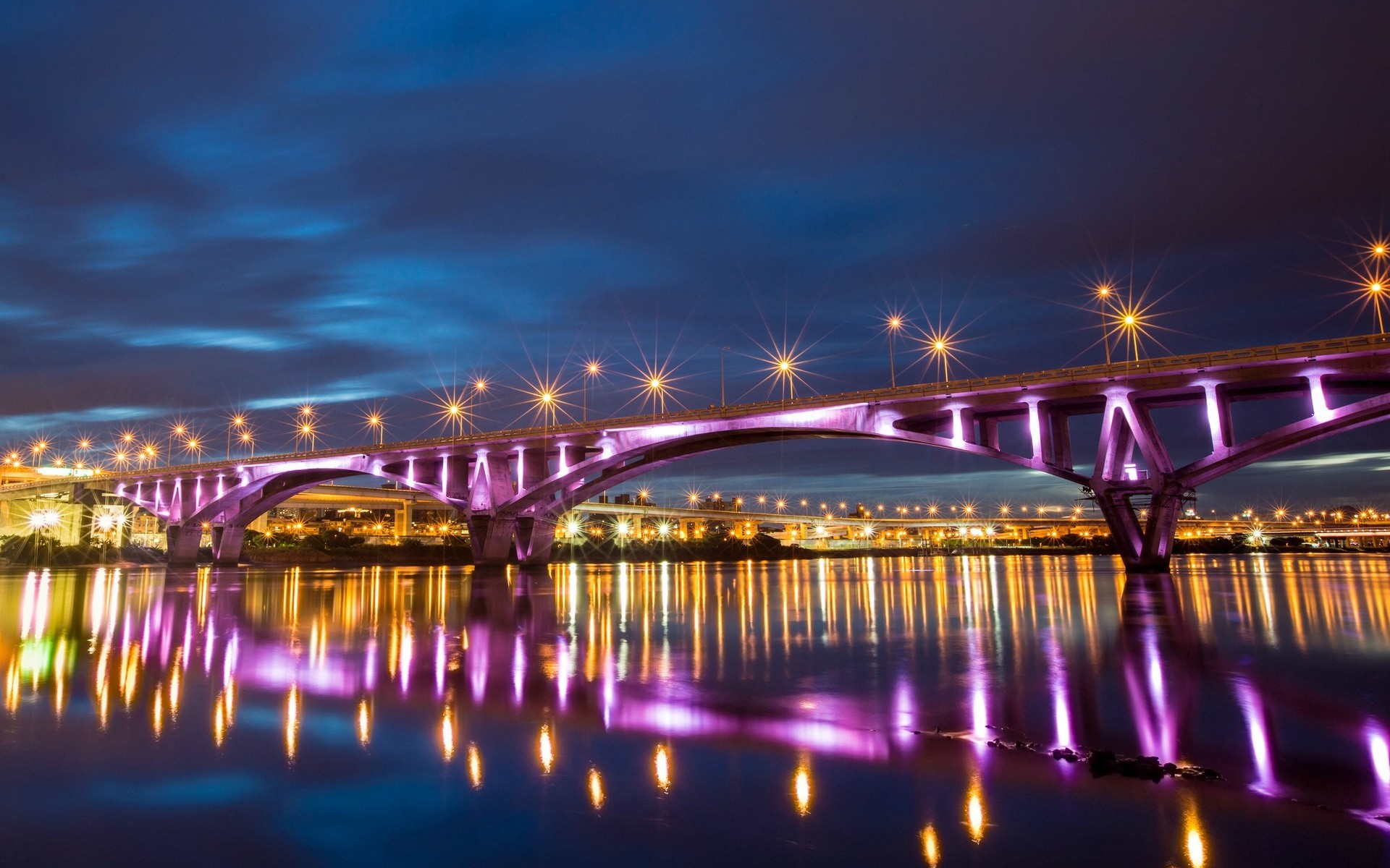 bridge taiwan river reflection night china taipei light town