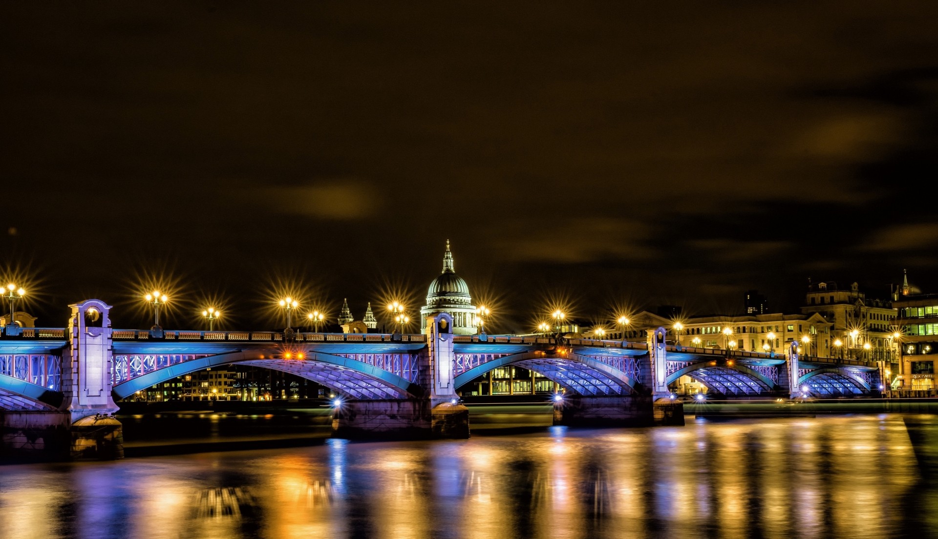 ночь собор святого павла река отражение мост город фары англия лондон великобритания темза освещение