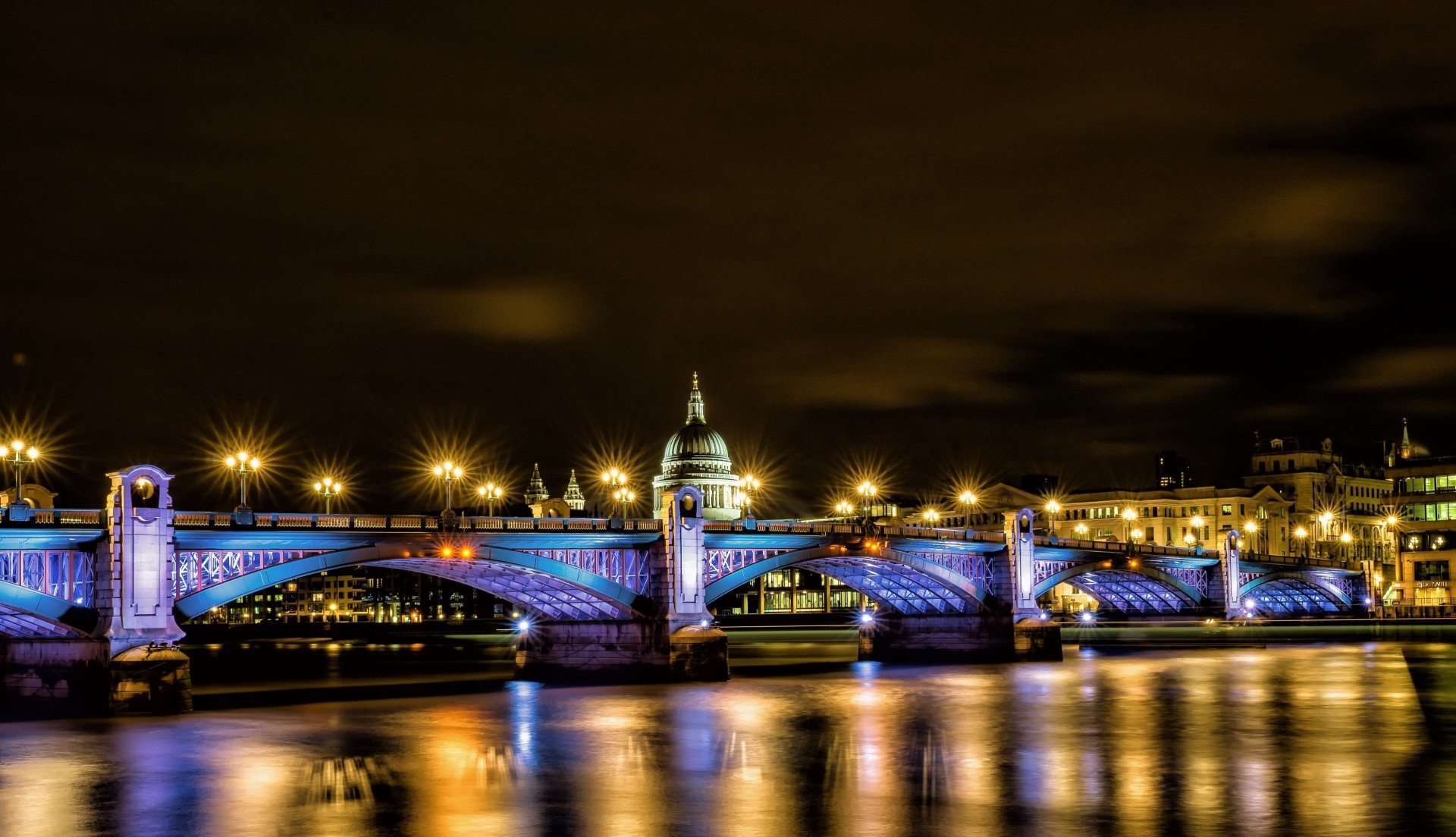 night st. paul s cathedral river reflection bridge town light england london united kingdom thames lighting