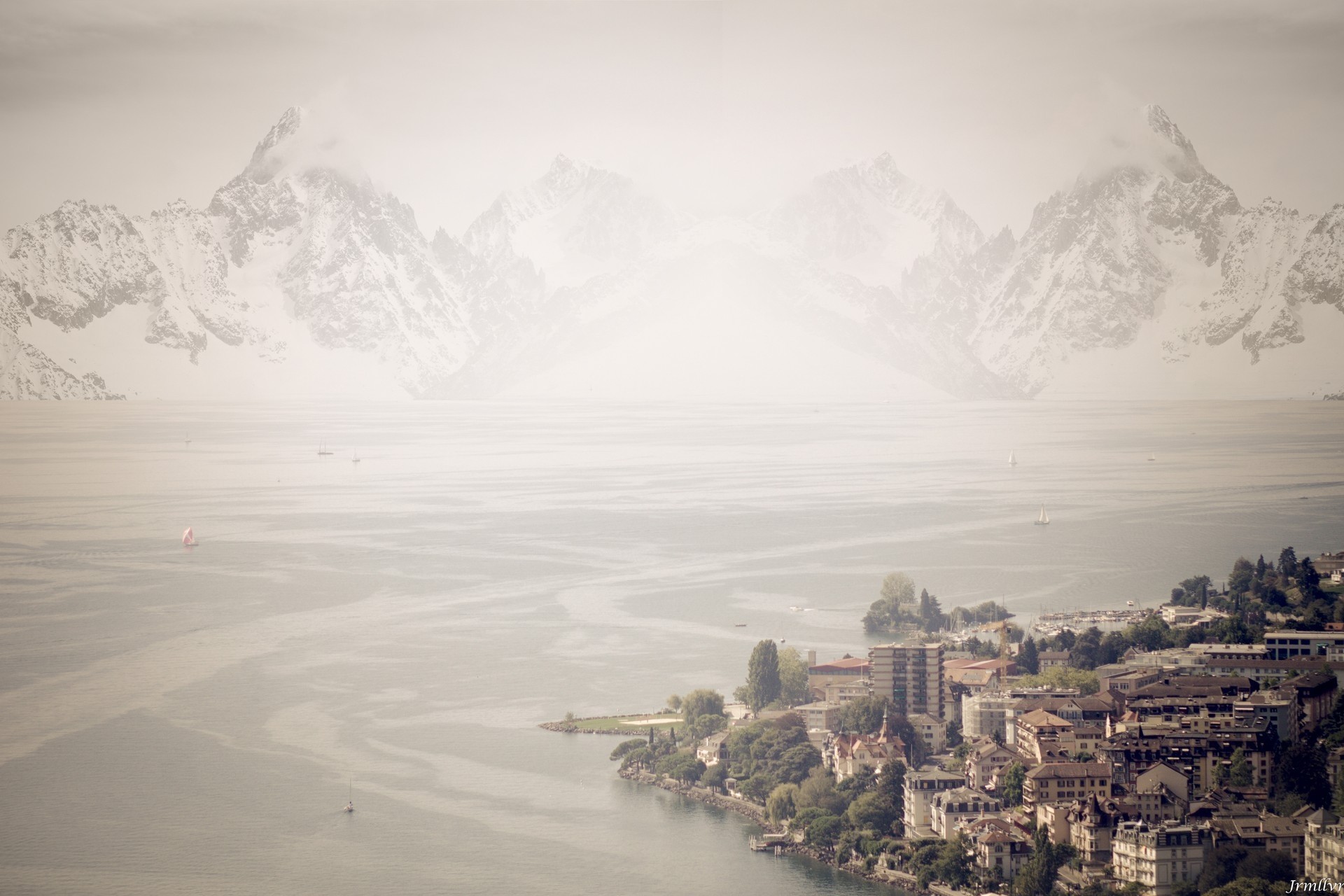 озеро туман вода швейцария гора