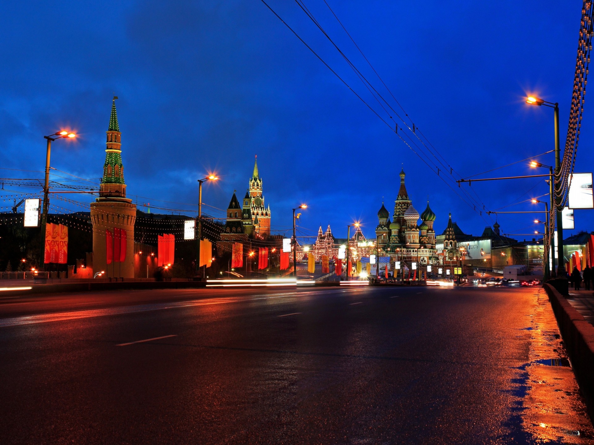 россия ночь мост москва дороги