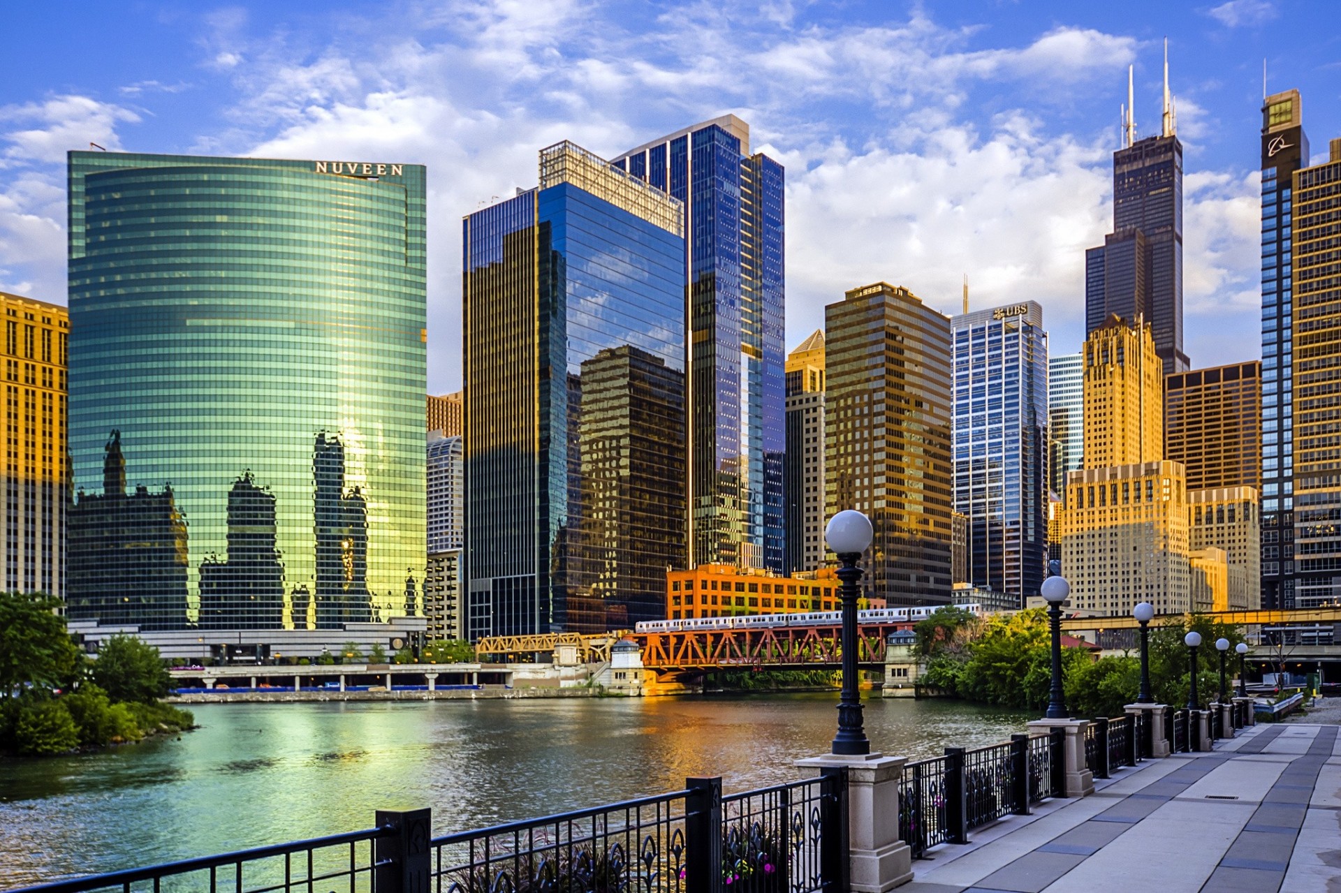 river united states bridge skyscraper chicago illinois town