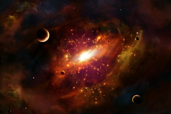 Fantástica imagen de una galaxia con estrellas y planetas
