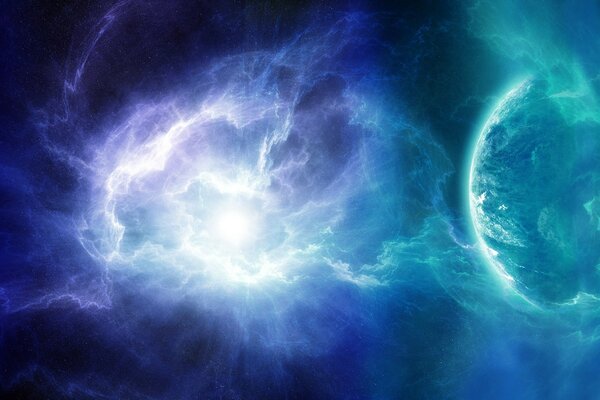 Explosions Cosmiques, espace bleu, univers raciaux, galaxie mystérieuse