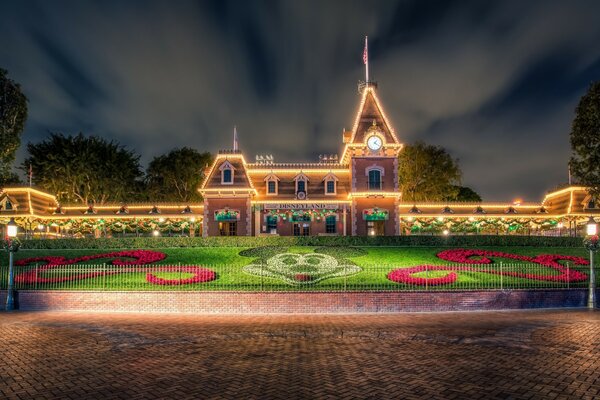 Disneyland in California. Lights of the night amusement park