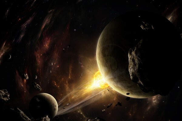 Bild von Planeten in einem Asteroidengürtel