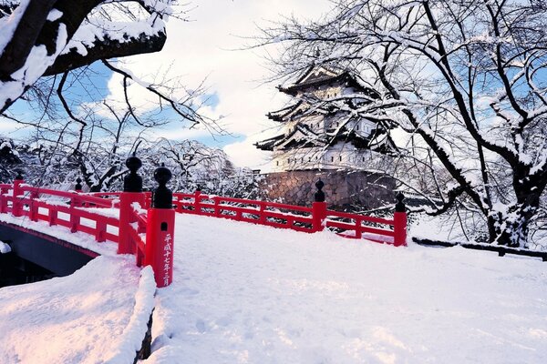 Winter verschneite Straße in Tokio