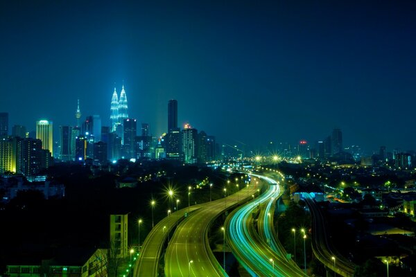 Winding night road in the city