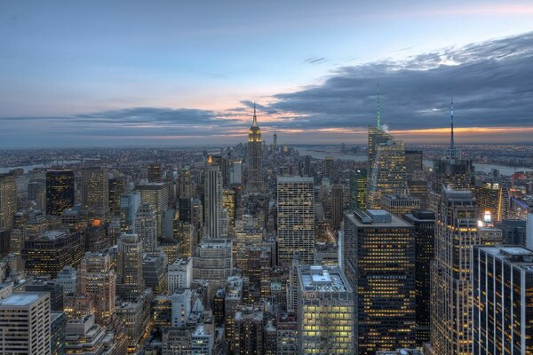 Sunset over a large metropolis in the USA