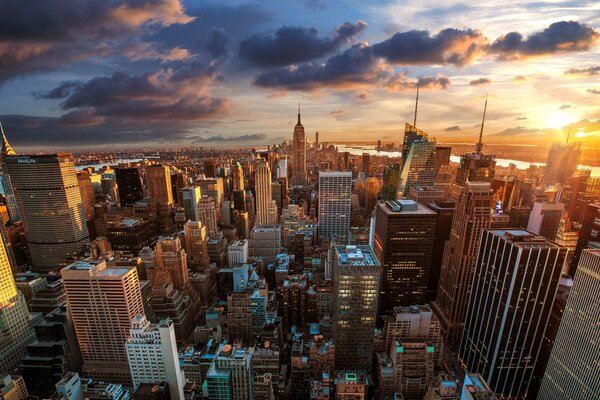 View from the top of Manhattan. Skyscrapers from a bird s-eye view