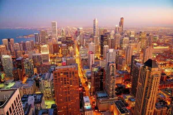 Dawn over the city of Chicago