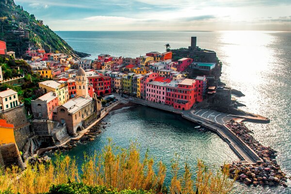 The city of Vernazza in Italy with garbage