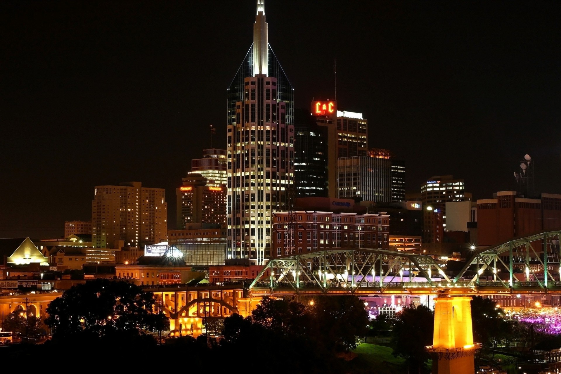 luces noche árboles estados unidos puente ciudad ciudades casas