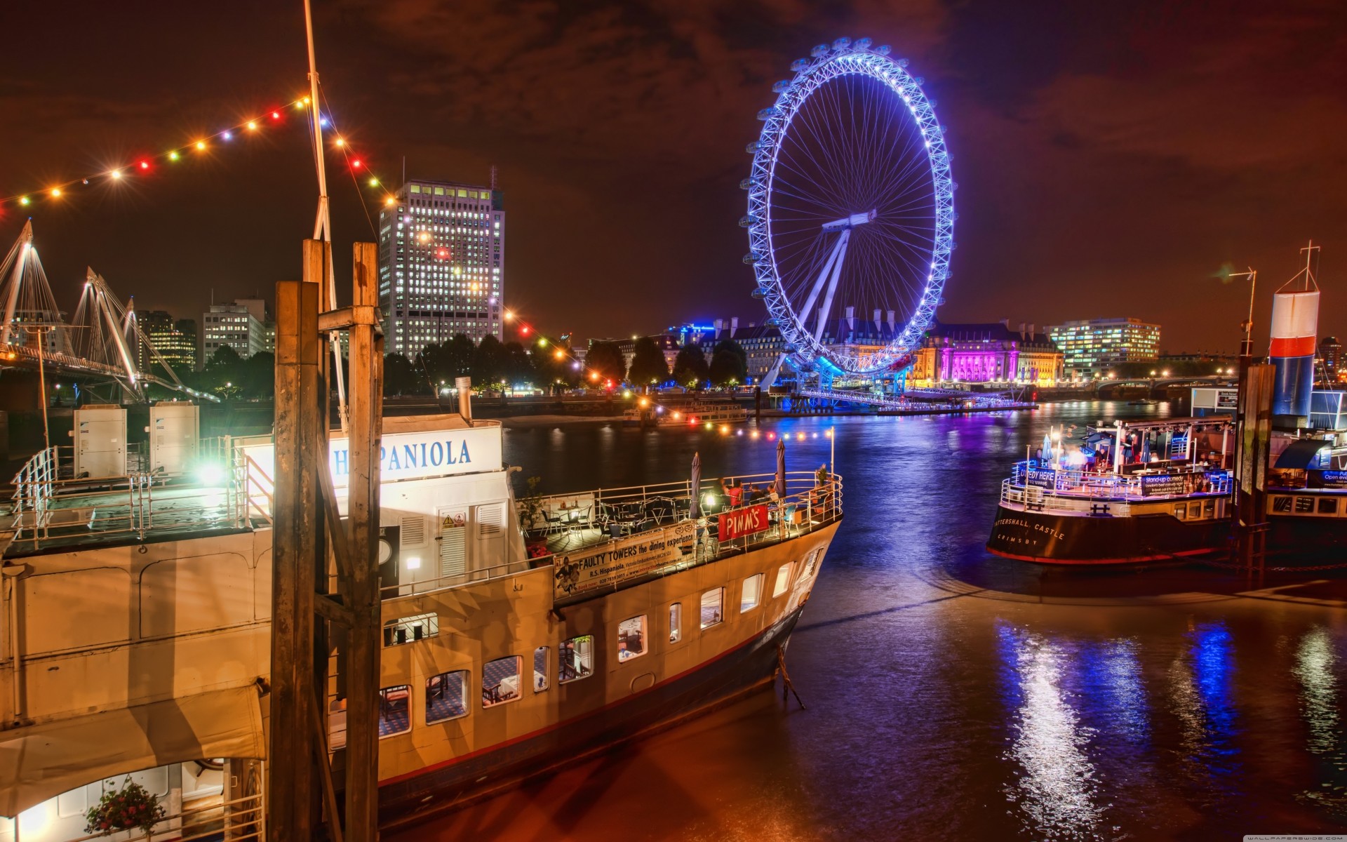 london eye barche tamigi panorama inghilterra notte fiume londra luci